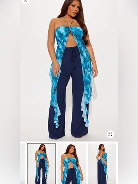 Blue Tie-Dye Blue Strapless top